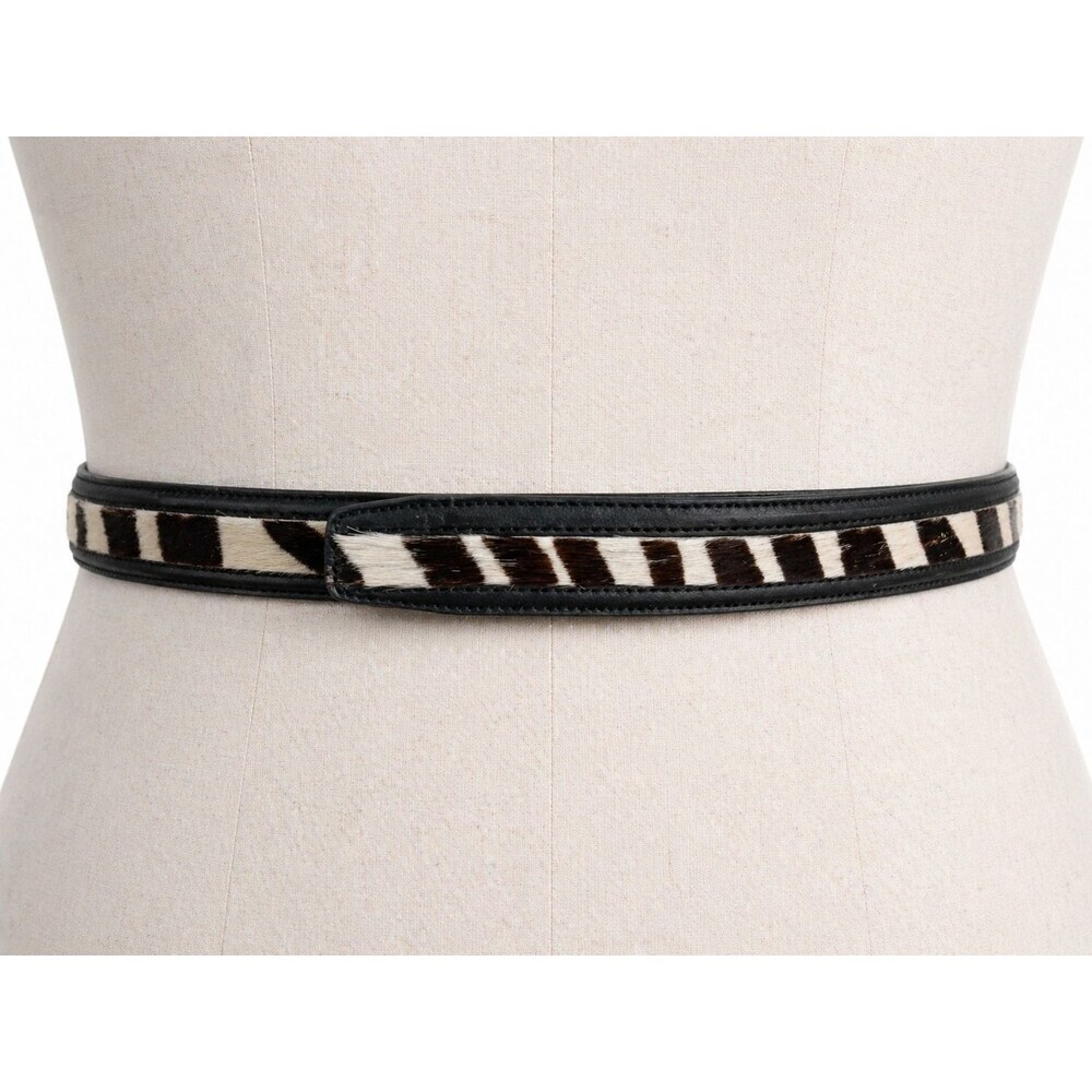Terry Stack Belt Size Medium Italian Leather Black White Pony Hair Animal Print